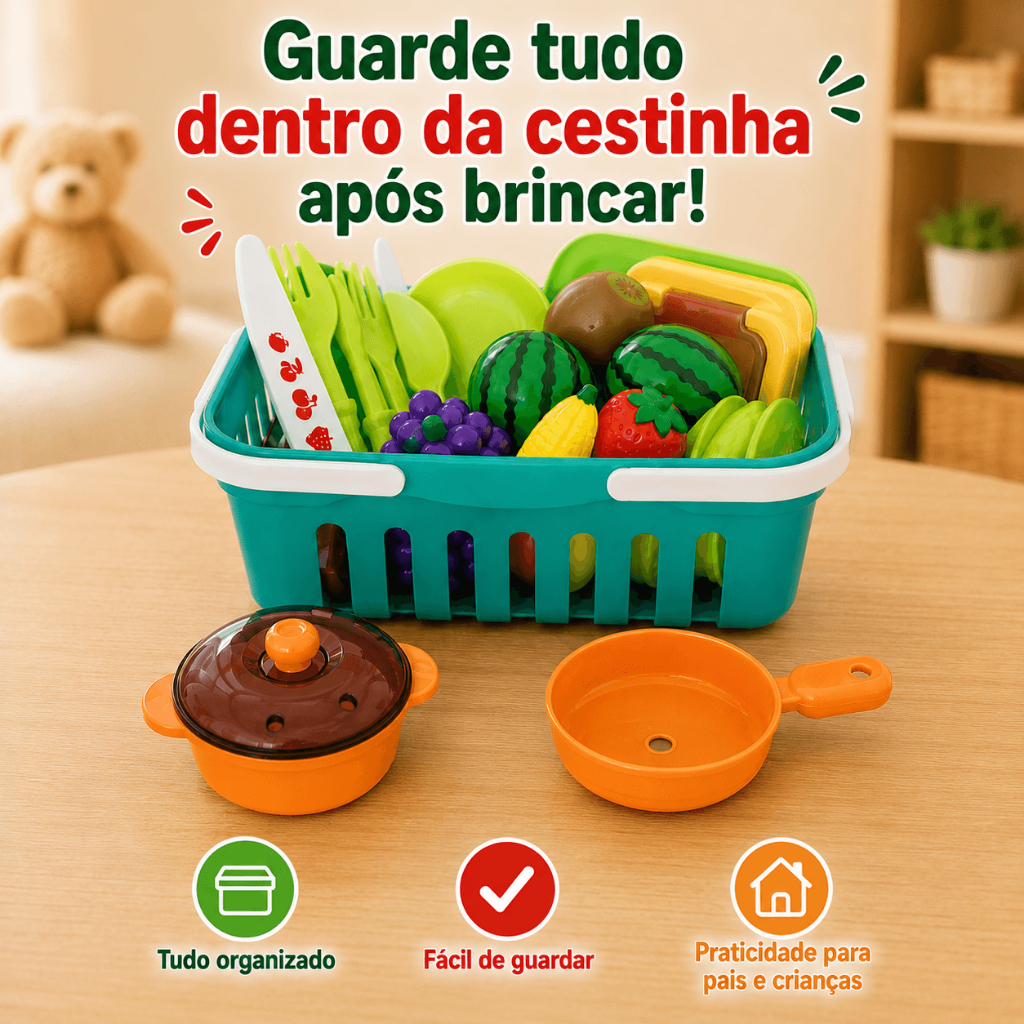 Brinquedo de cozinha infantil com frutas