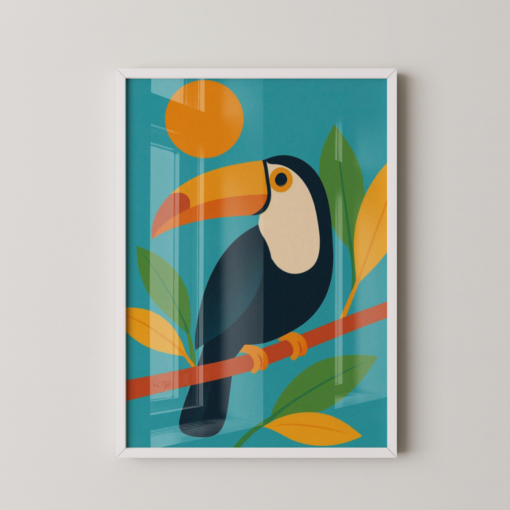 Quadro Tucano 30 x 42 cm com moldura branca