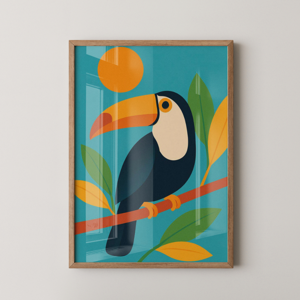 Quadro Tucano 30 x 42 cm com moldura carvalho