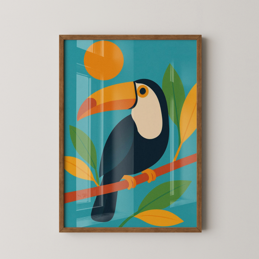 Quadro Tucano 30 x 42 cm com moldura marrom