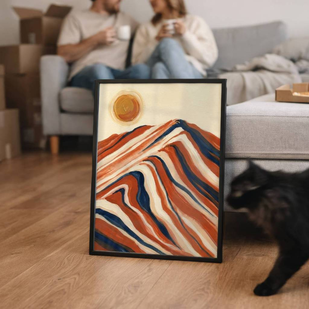 Quadro Decorativo Sol e Montanha Minimalista 30 x 42 cm