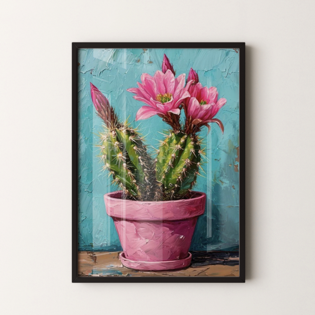 Quadro Decorativo Cactos 30 x 42 cm para Cozinha com Moldura Nelius