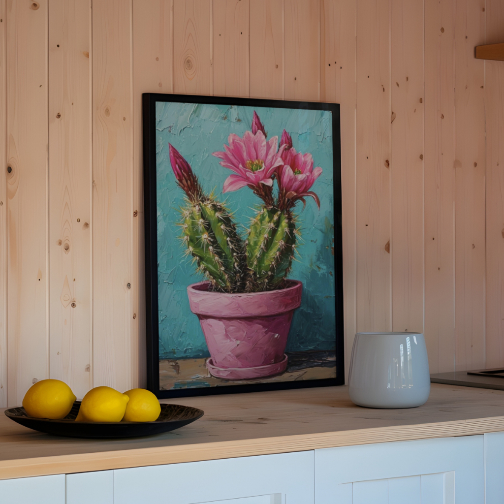 Quadro de Cactos 30 x 42 cm aplicado em decoração de cozinha