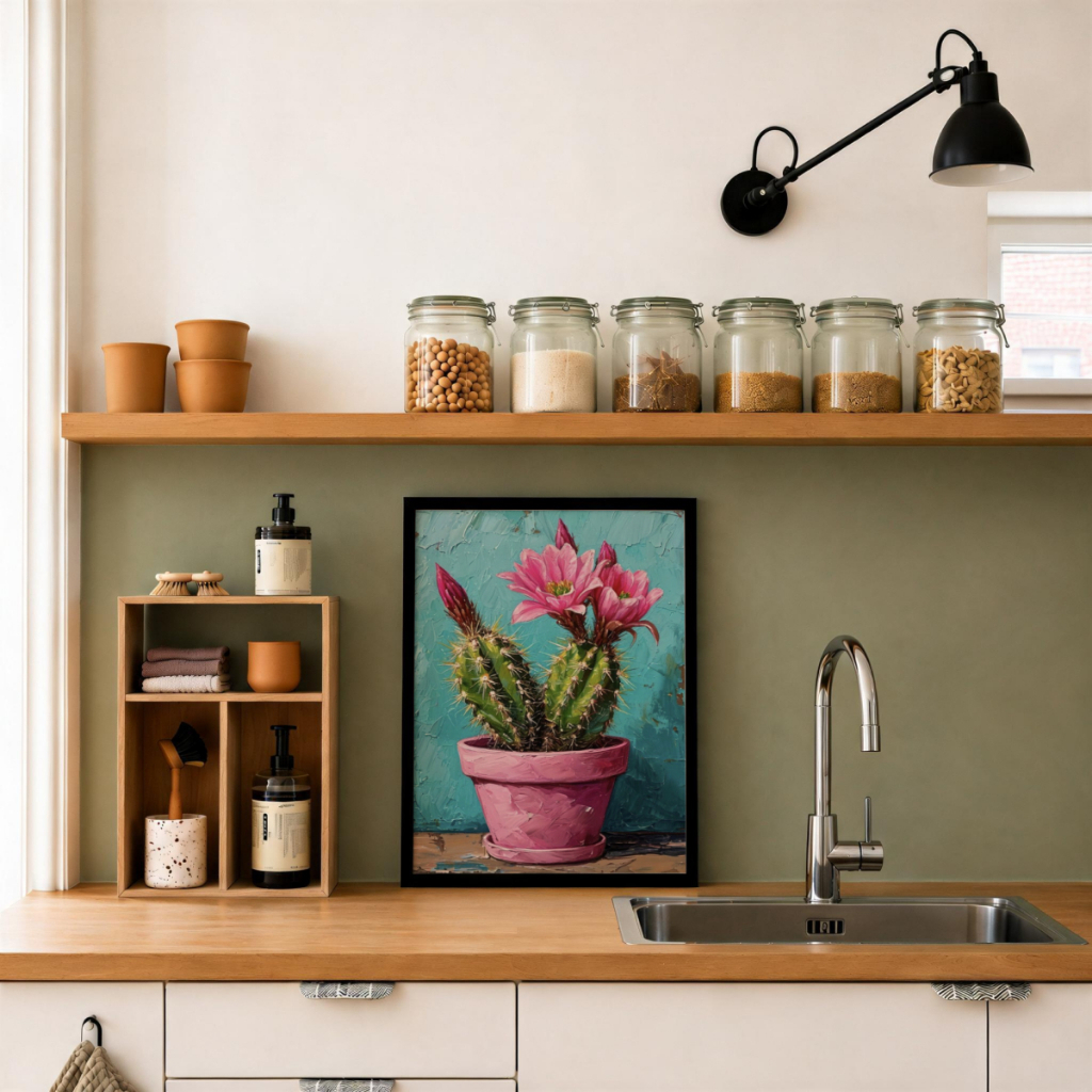 Quadro Cactos decorativo 30 x 42 cm para cozinha