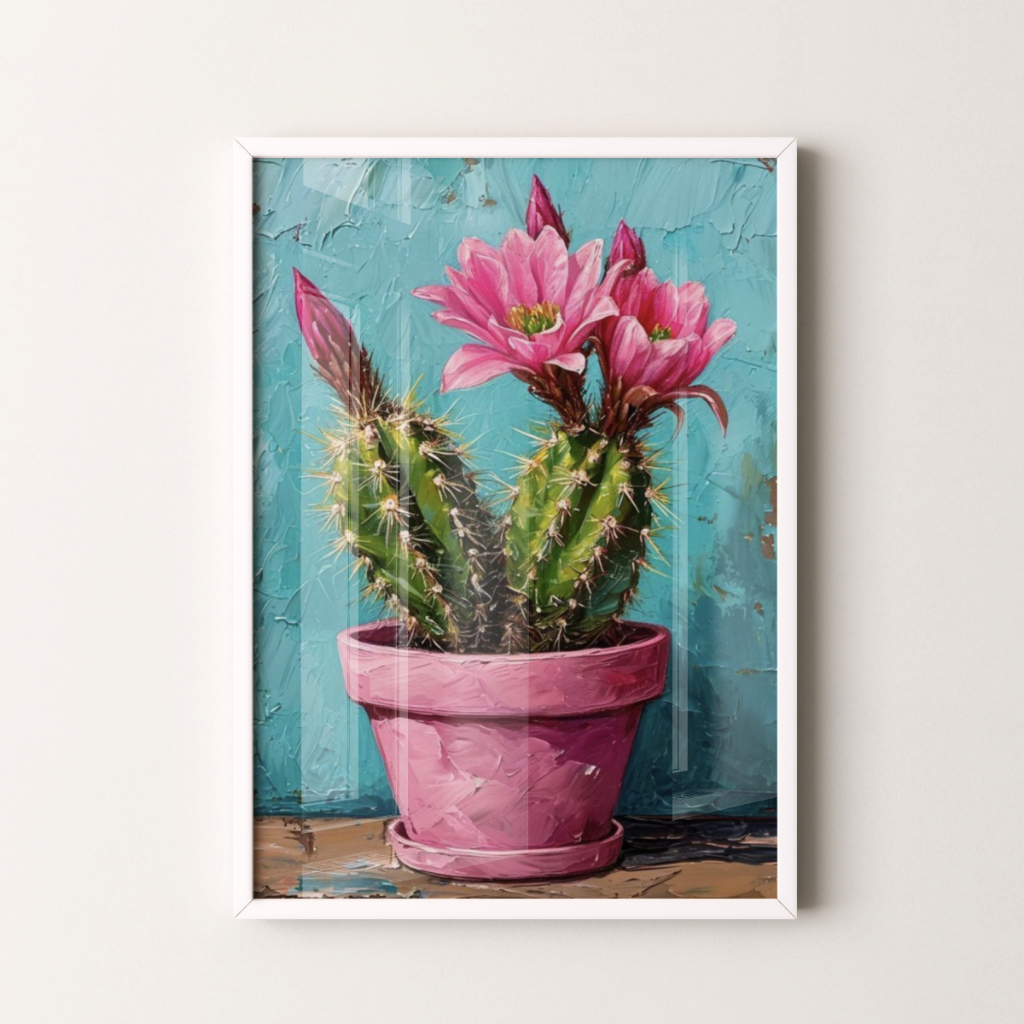 Quadro Cactos 30 x 42 cm com moldura branca