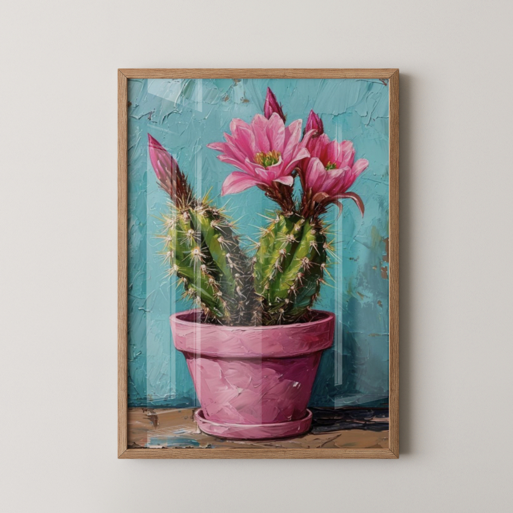 Quadro Cactos 30 x 42 cm com moldura carvalho