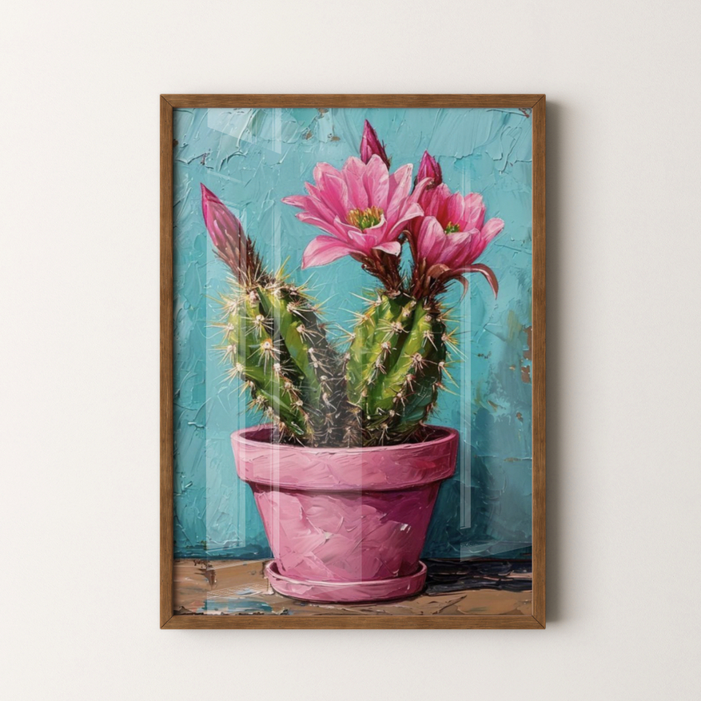 Quadro Cactos 30 x 42 cm com moldura marrom