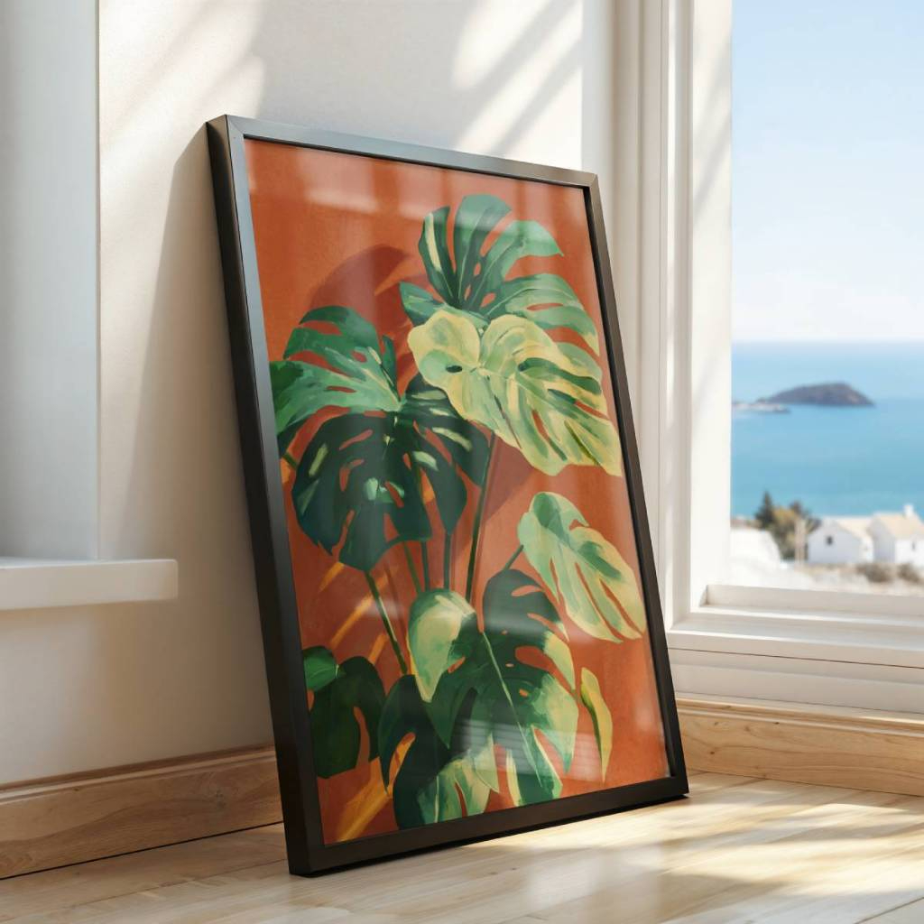 Quadro minimalista de folhas 30 x 42 cm aplicado em ambiente decorado