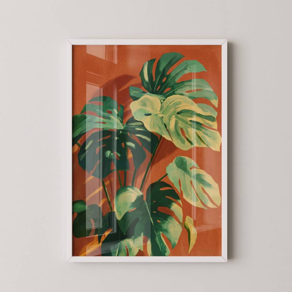 Quadro Folhas 30 x 42 cm com moldura branca
