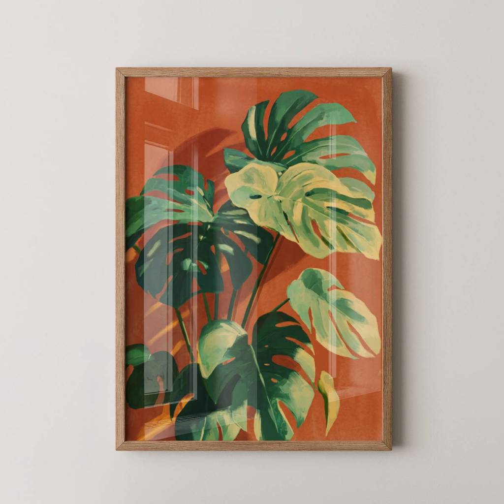 Quadro Folhas 30 x 42 cm com moldura carvalho
