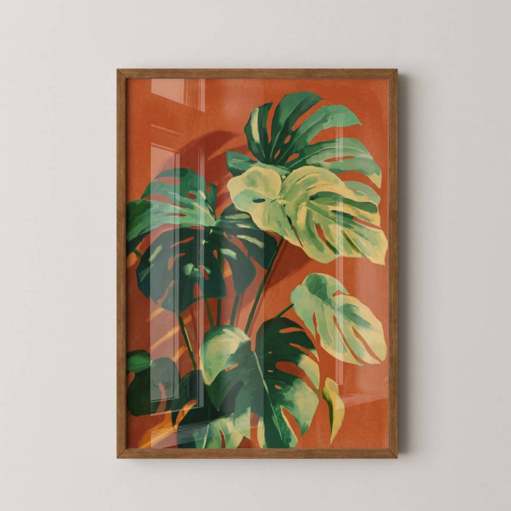 Quadro Folhas 30 x 42 cm com moldura marrom