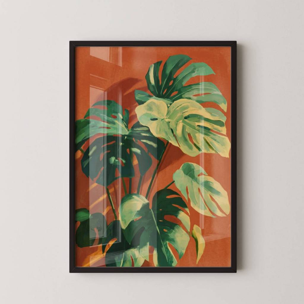 Quadro Folhas 30 x 42 cm com moldura preta