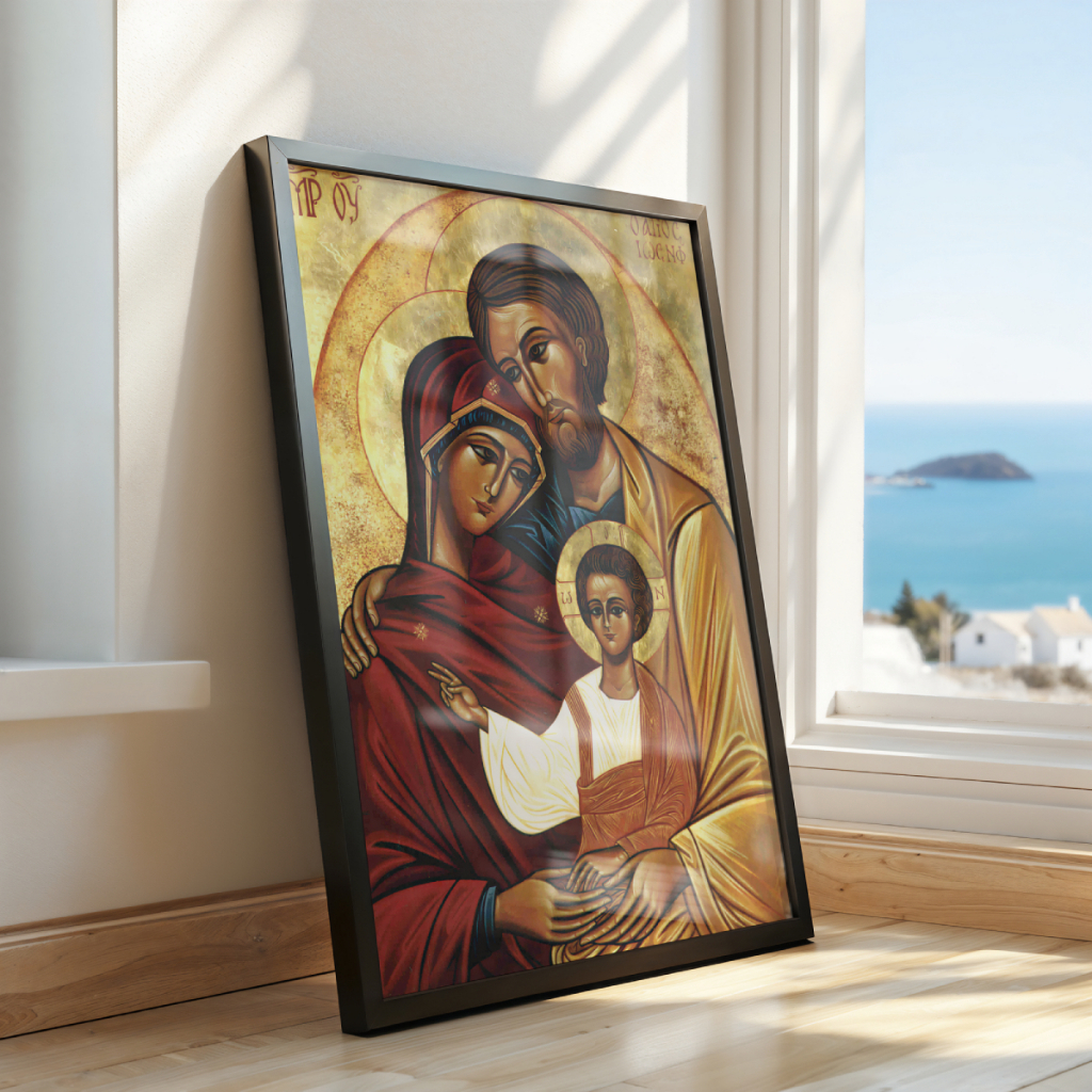 Quadro Família Santa 30 x 42 cm em ambiente decorado