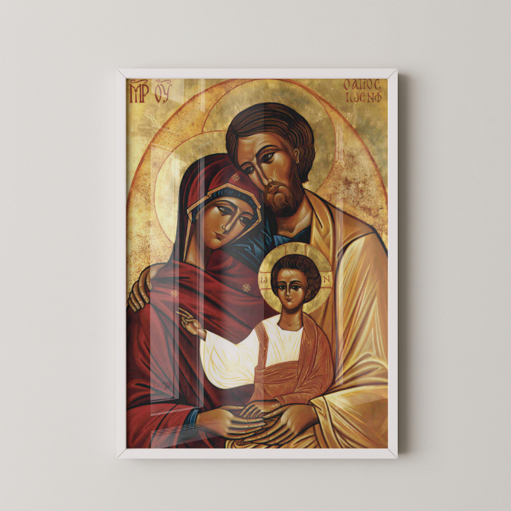 Quadro Família Santa 30 x 42 cm com moldura branca