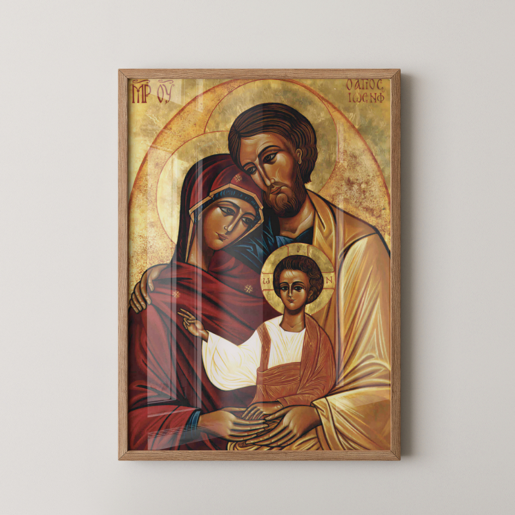 Quadro Família Santa 30 x 42 cm com moldura carvalho