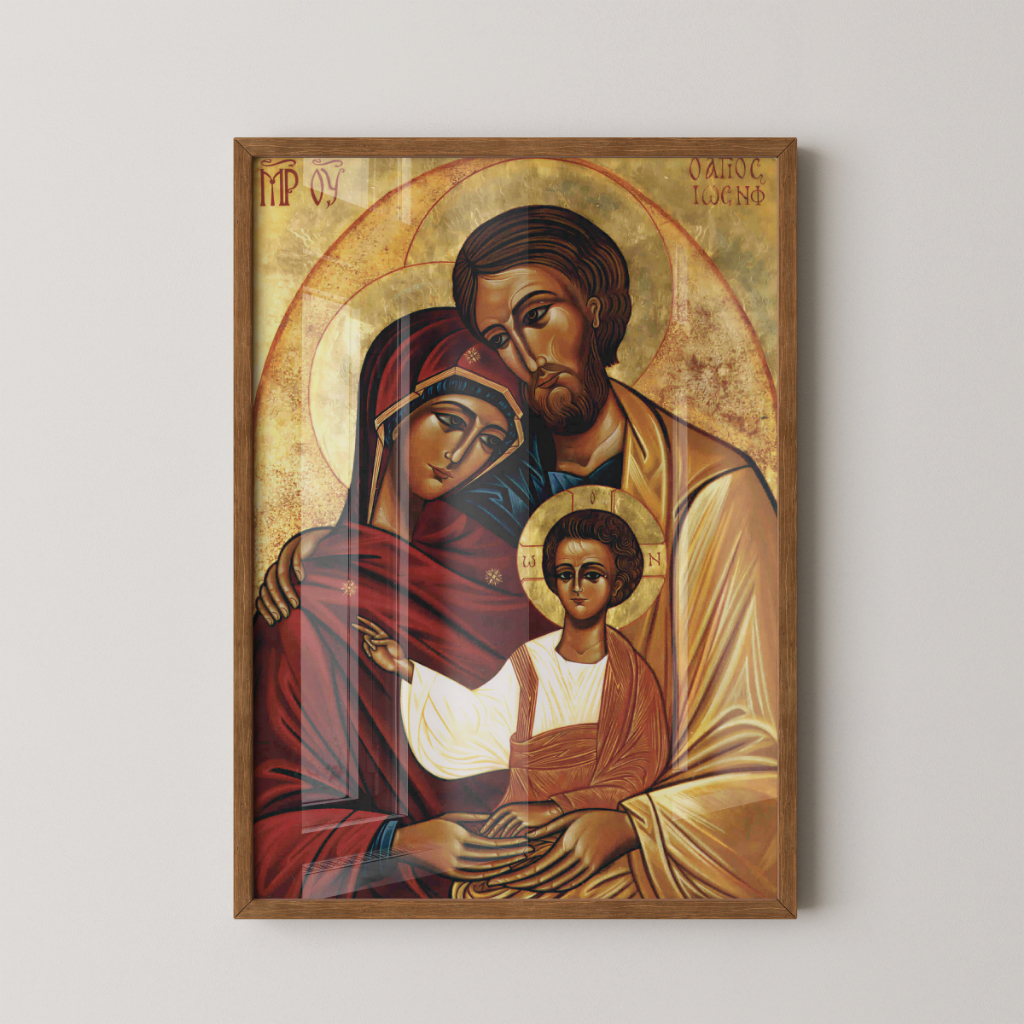 Quadro Família Santa 30 x 42 cm com moldura marrom