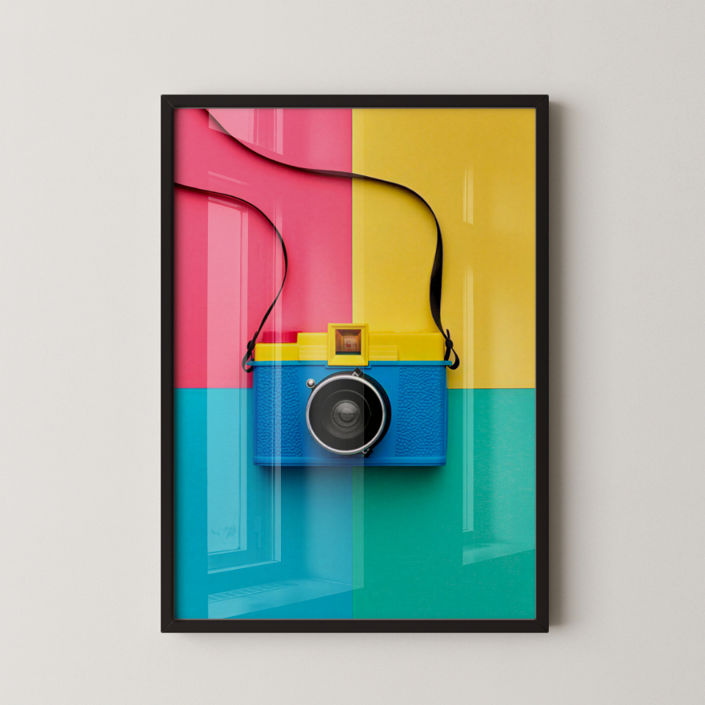 Quadro Câmera Retrô 30 x 42 cm com moldura preta