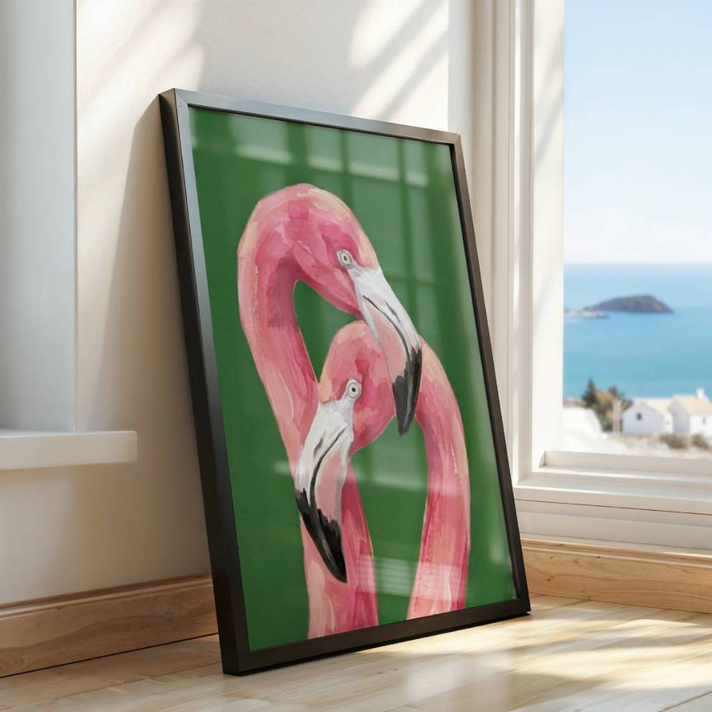 Quadro Casal de Flamingos 30 x 42 cm em ambiente decorado