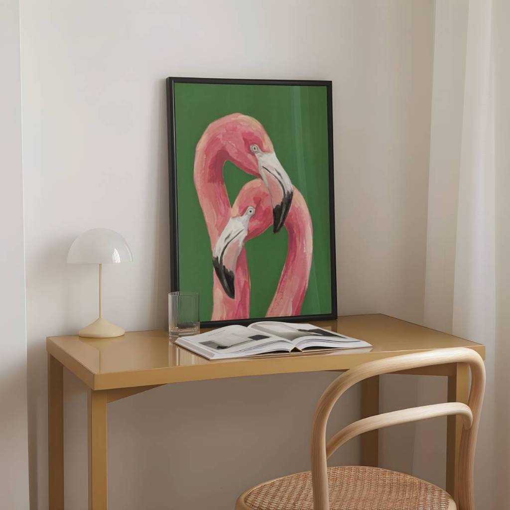 Detalhes do Quadro Casal de Flamingos Arte Minimalista 30 x 42 cm