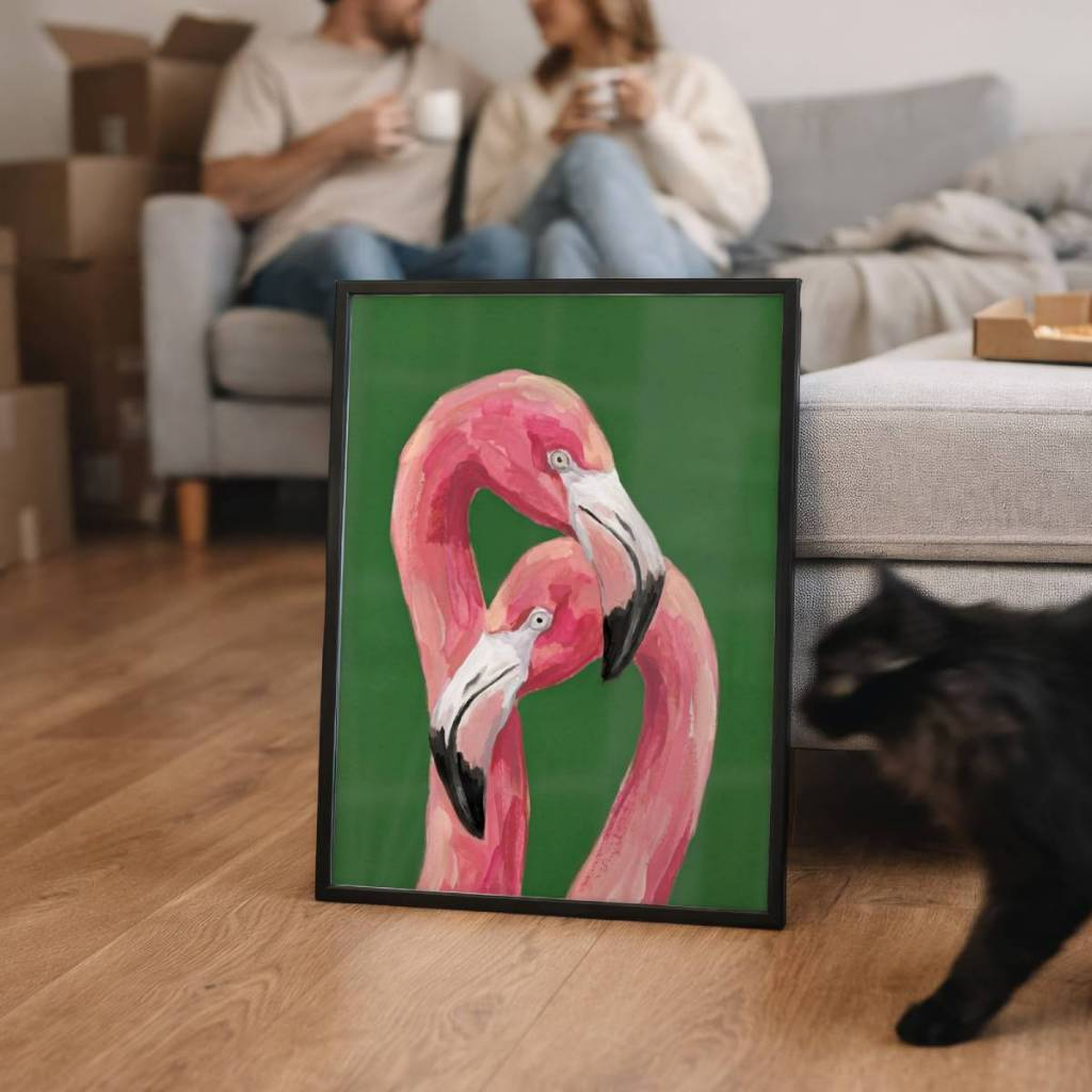 Quadro Decorativo Casal de Flamingos 30 x 42 cm