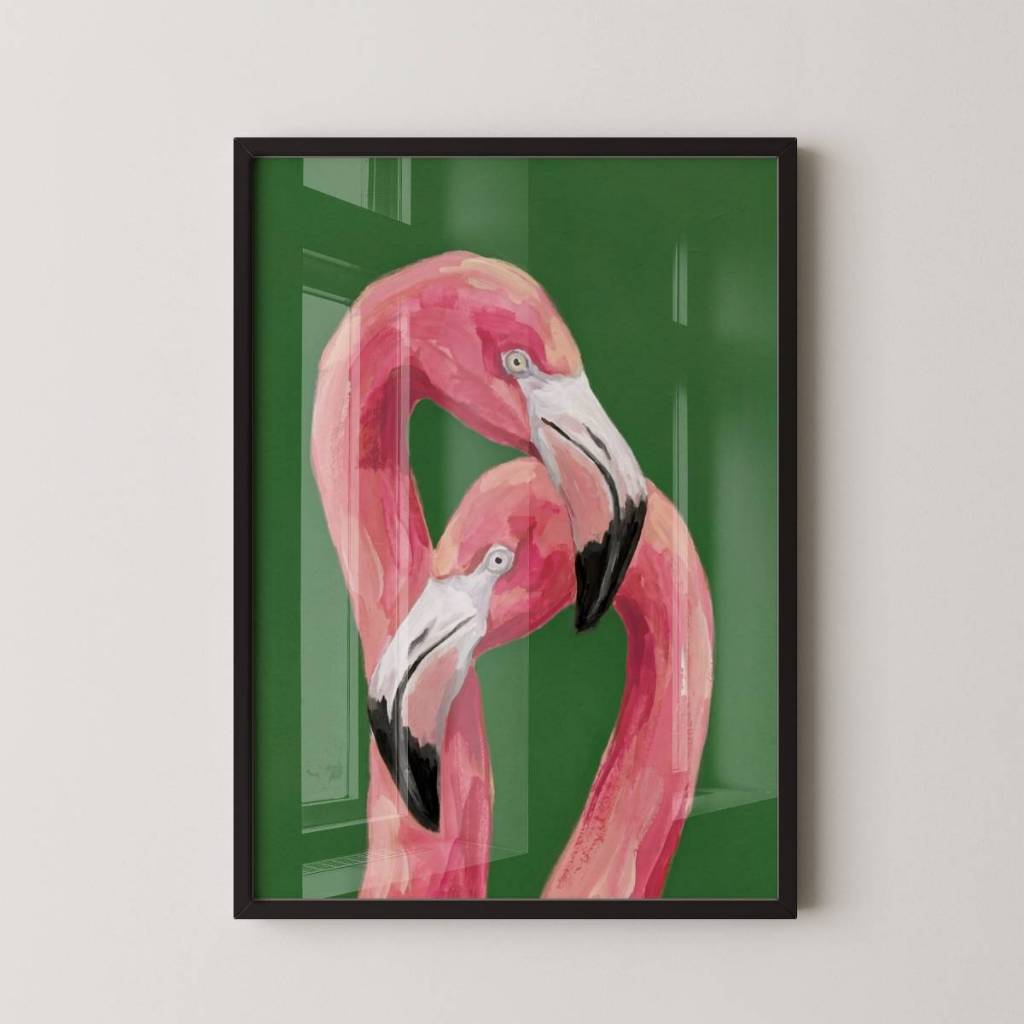 Quadro Casal de Flamingos 30 x 42 cm com moldura preta
