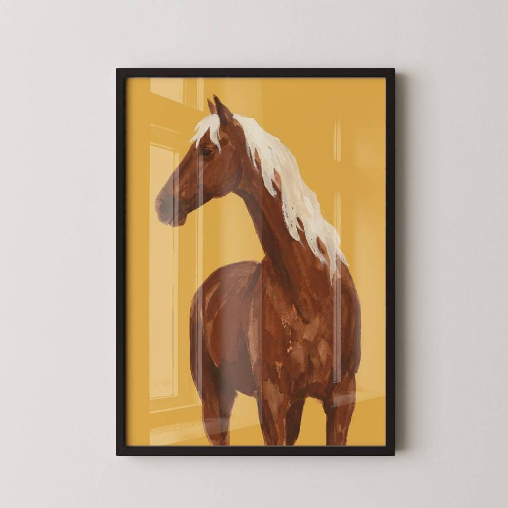 Quadro Decorativo Cavalo Arte Minimalista 30 x 42 cm com moldura