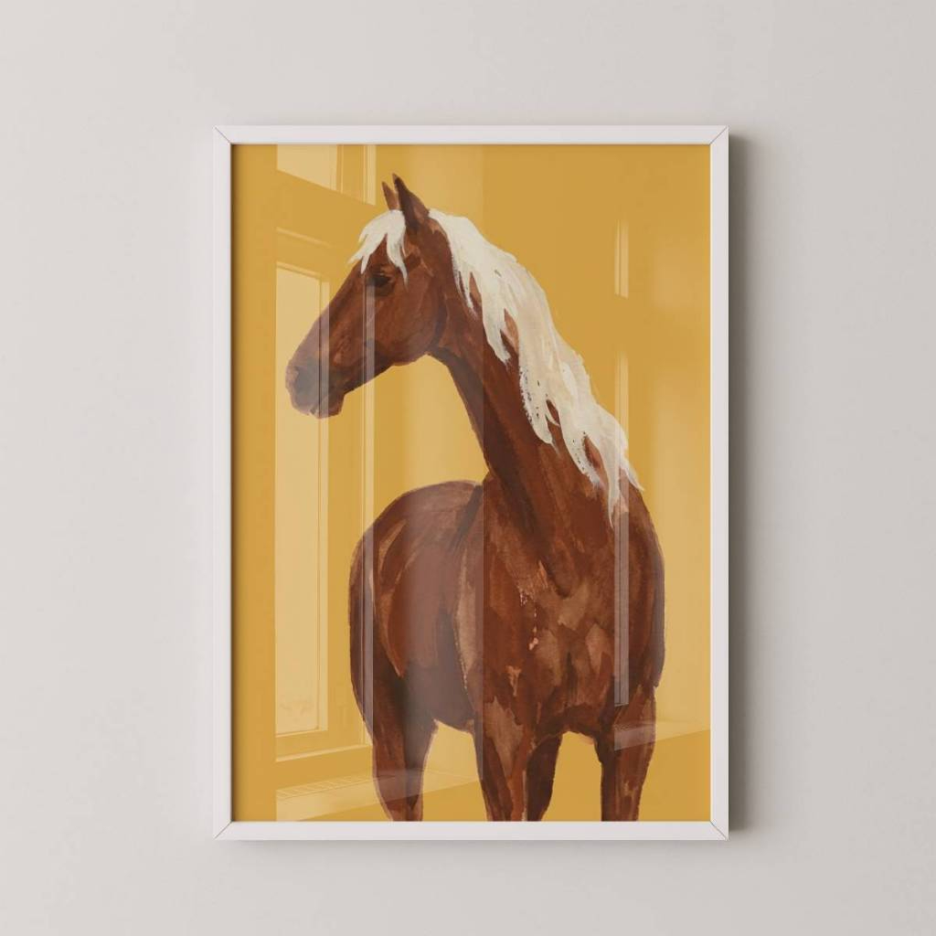 Quadro Cavalo 30 x 42 cm com moldura branca