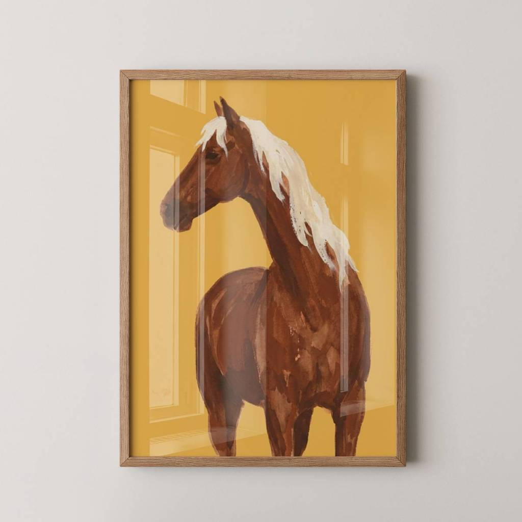 Quadro Cavalo 30 x 42 cm com moldura carvalho