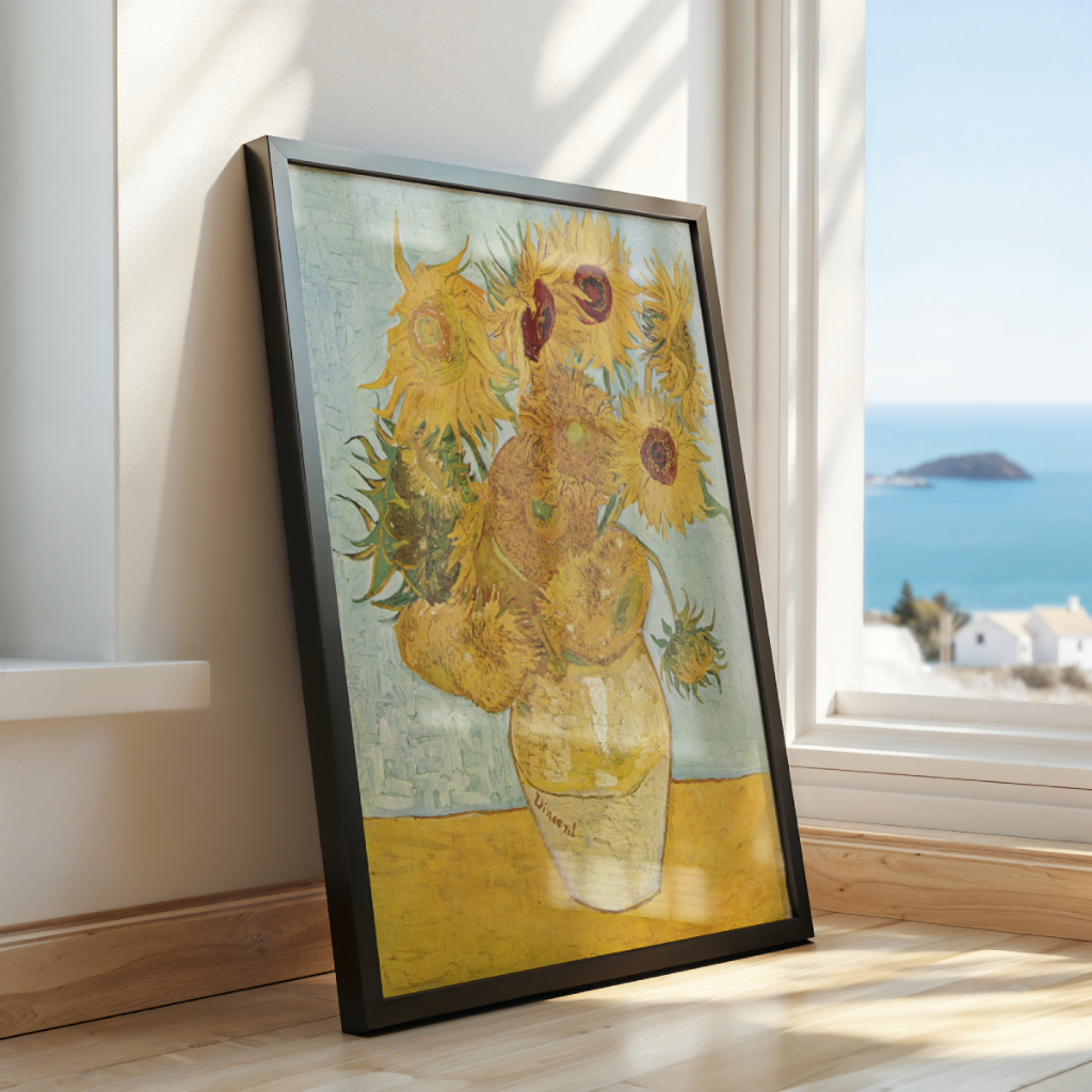 Quadro Girassóis Van Gogh 30 x 42 cm em ambiente decorado