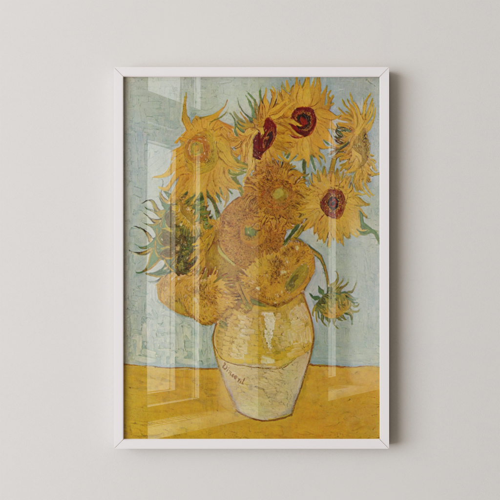 Quadro Van Gogh Girassóis 30 x 42 cm com moldura branca