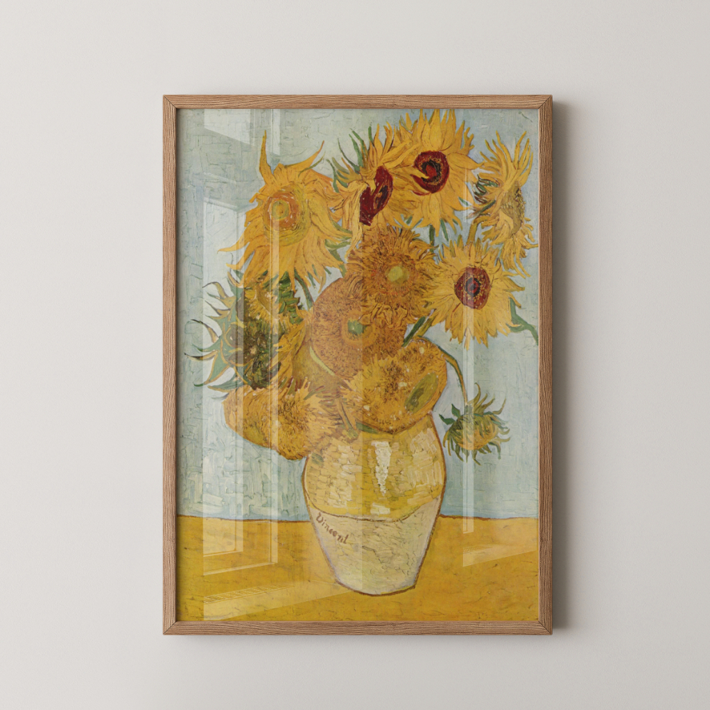 Quadro Van Gogh Girassóis 30 x 42 cm com moldura carvalho