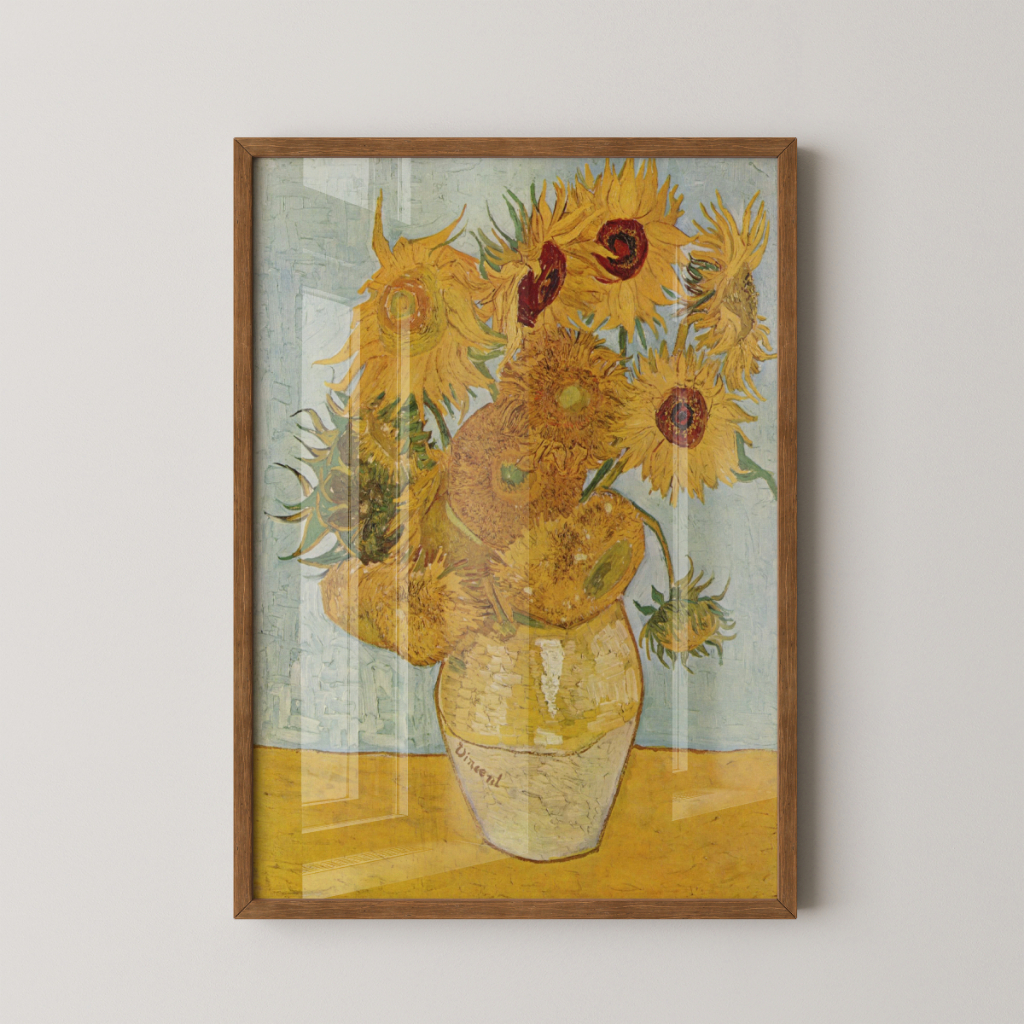 Quadro Van Gogh Girassóis 30 x 42 cm com moldura marrom