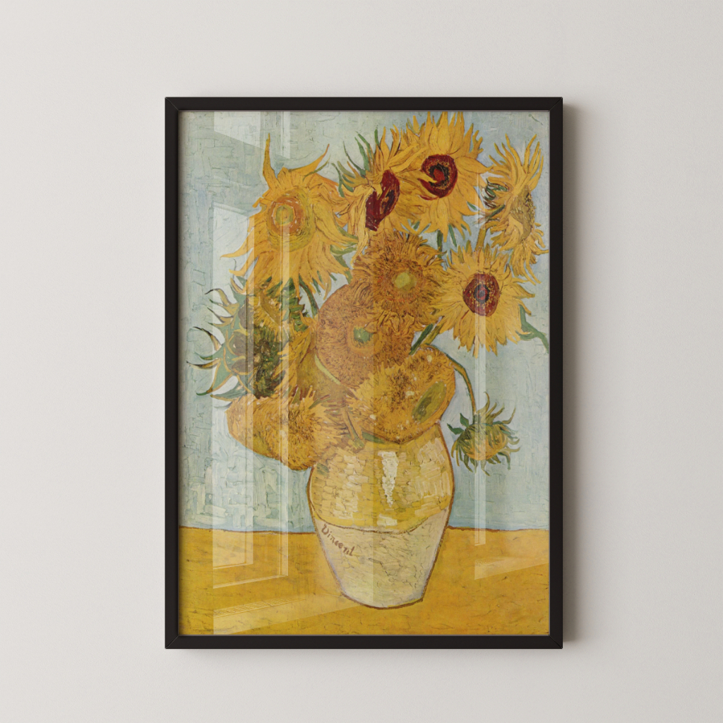 Quadro Van Gogh Girassóis 30 x 42 cm com moldura preta