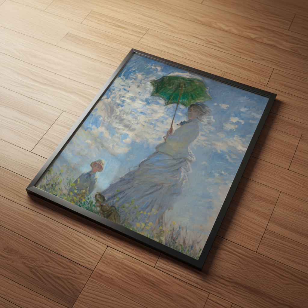 Arte Mulher com Sombrinha Claude Monet 30 x 42 cm com moldura