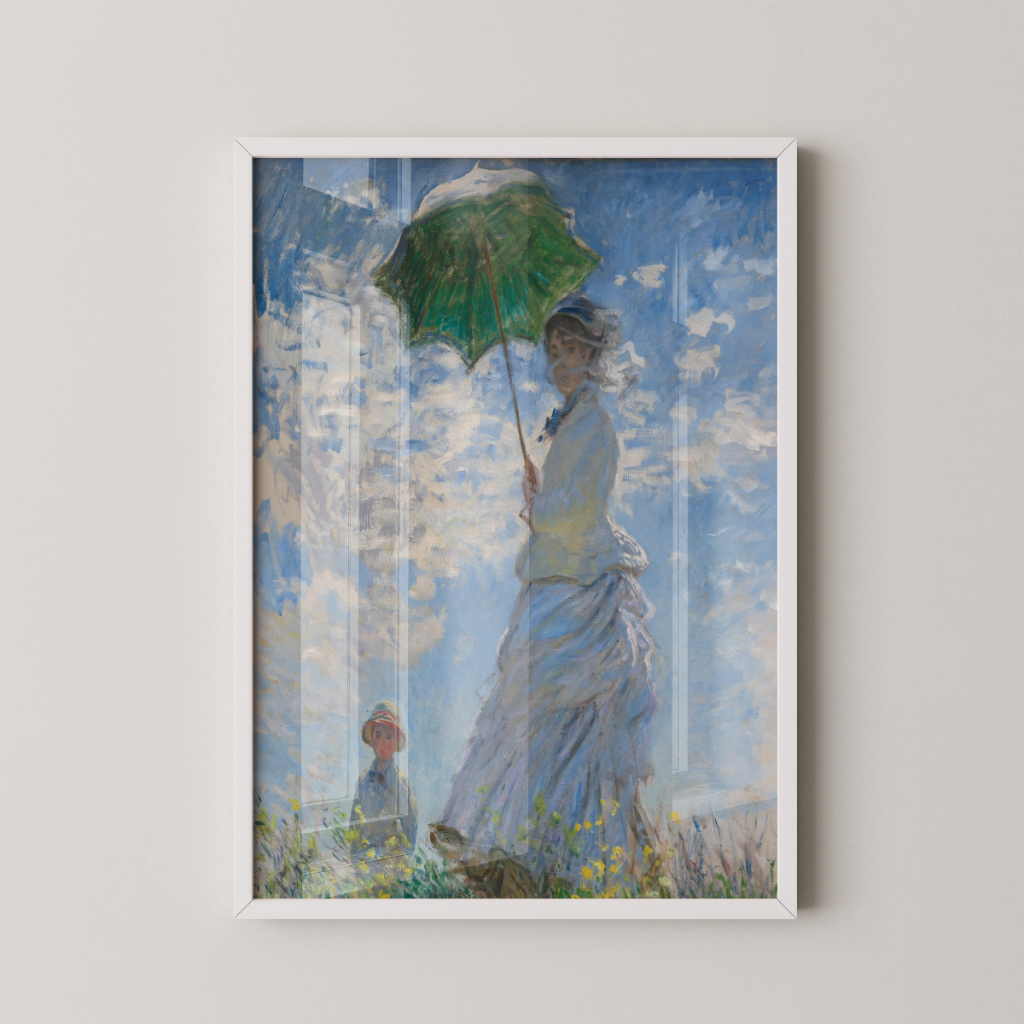 Quadro Claude Monet Mulher com Sombrinha 30 x 42 cm com moldura branca