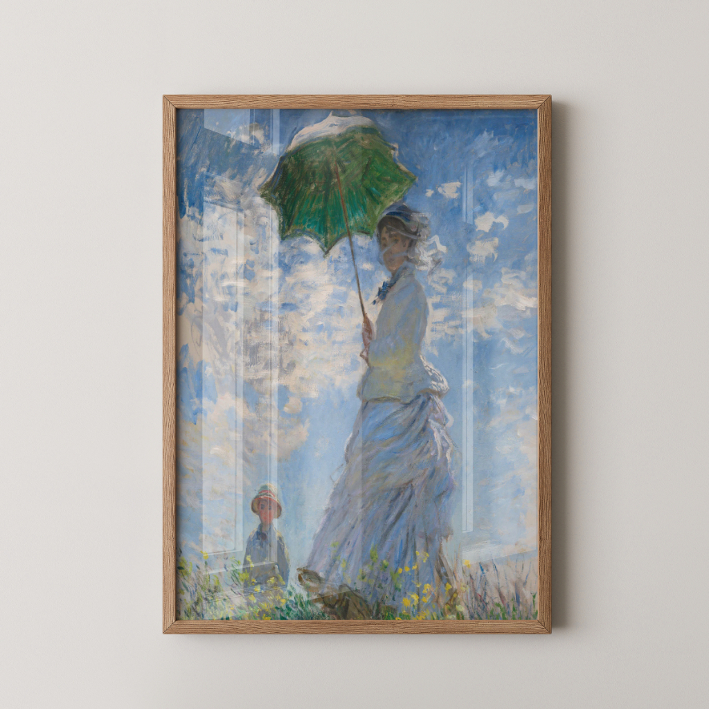 Quadro Claude Monet Mulher com Sombrinha 30 x 42 cm com moldura carvalho