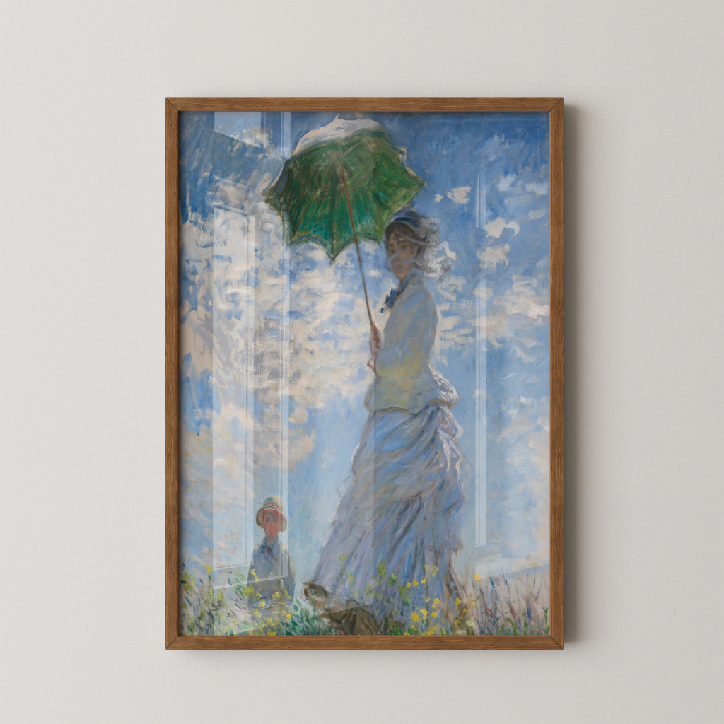 Quadro Claude Monet Mulher com Sombrinha 30 x 42 cm com moldura marrom