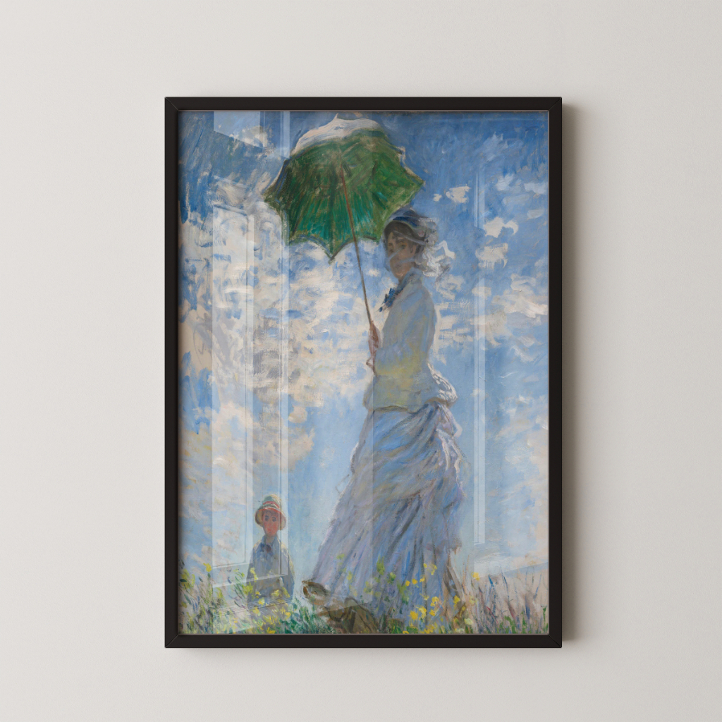 Quadro Claude Monet Mulher com Sombrinha 30 x 42 cm com moldura preta
