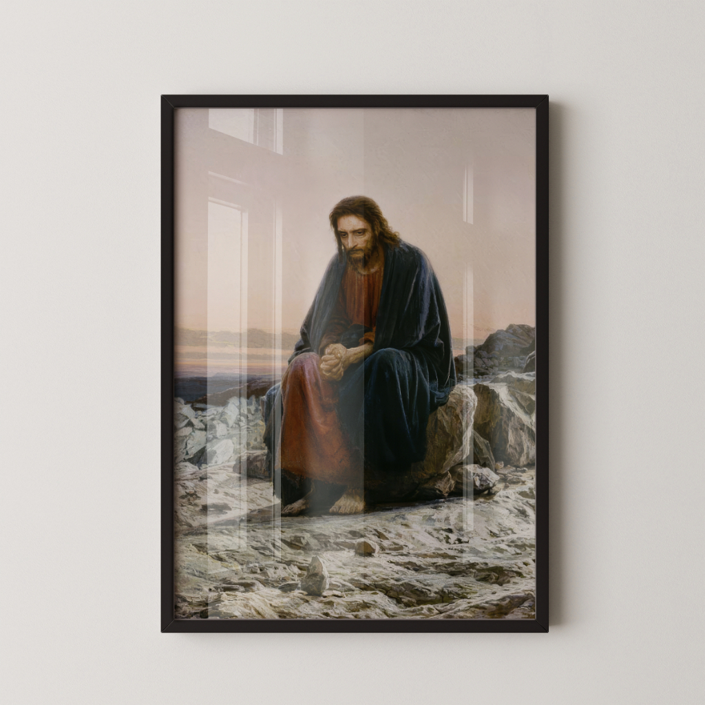 Quadro Decorativo Jesus Cristo no Deserto 30 x 42 cm com moldura