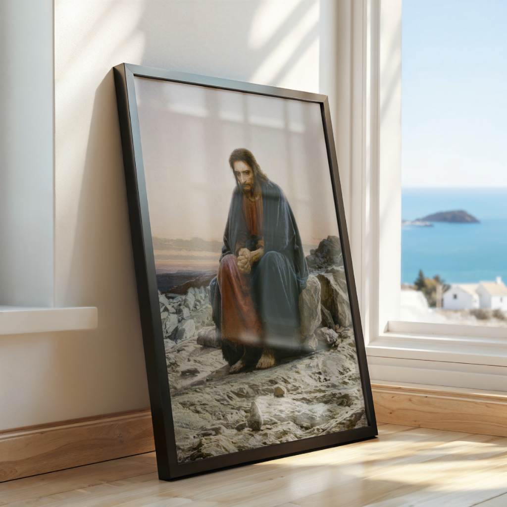 Quadro Jesus Cristo no Deserto 30 x 42 cm em ambiente decorado