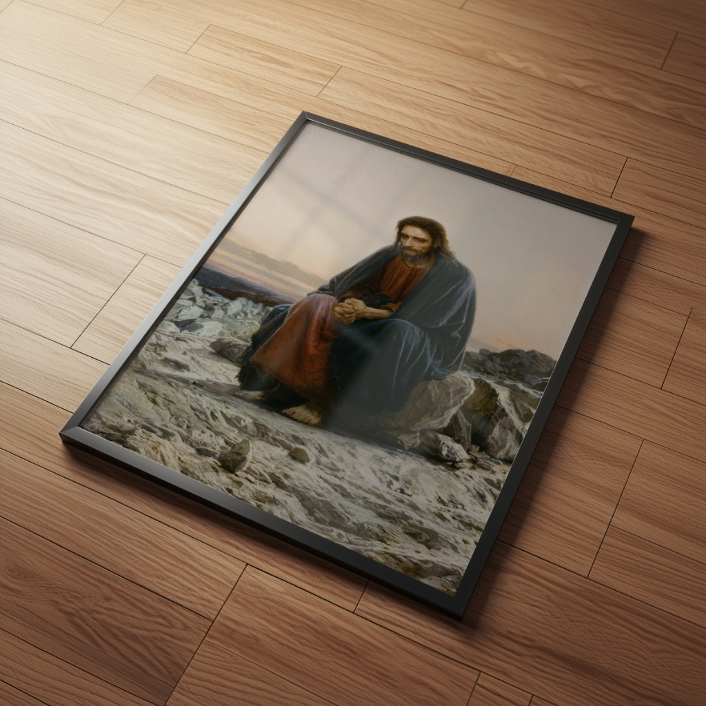 Arte Jesus Cristo no Deserto 30 x 42 cm com moldura