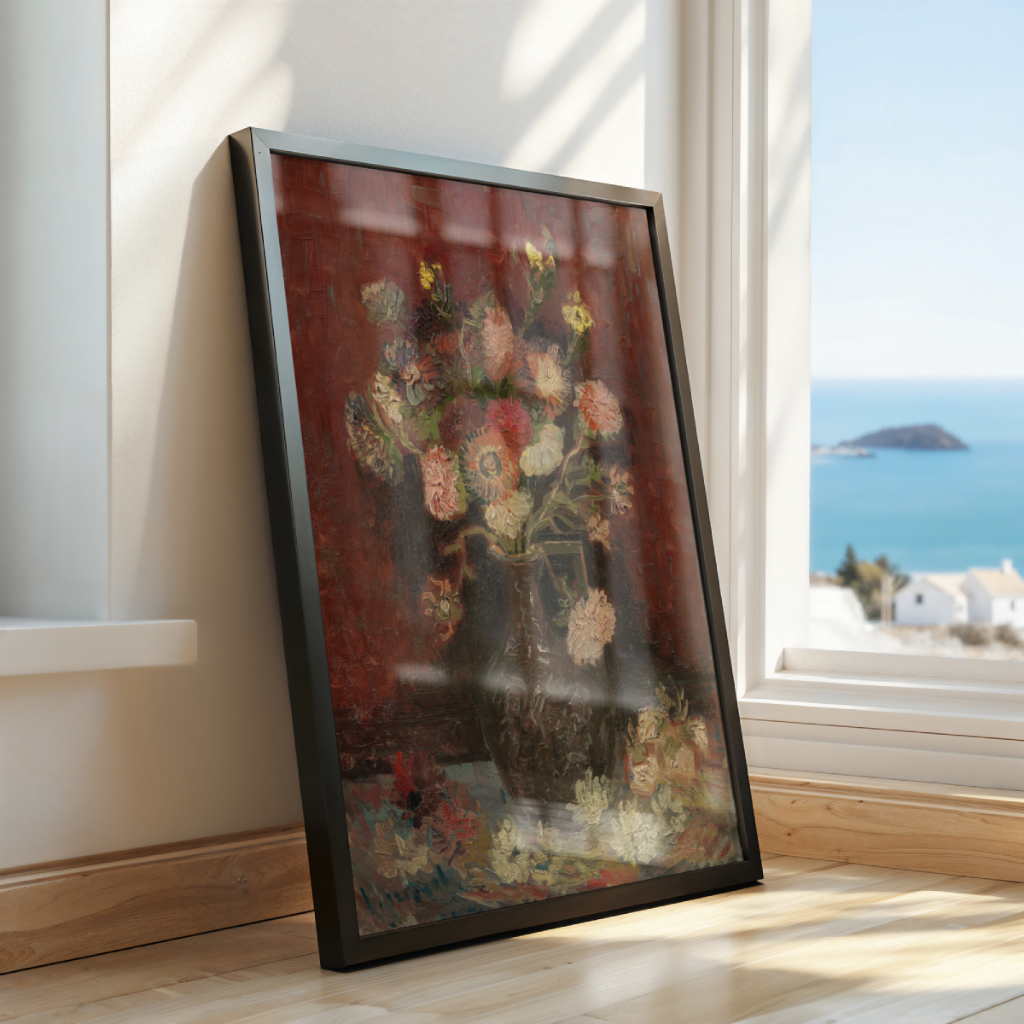 Quadro Van Gogh Vaso com Ásteres Chineses 30 x 42 cm em ambiente decorado
