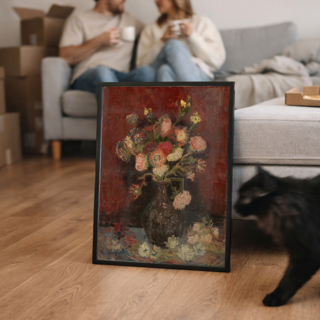 Quadro Decorativo Van Gogh Vaso com Ásteres Chineses 30 x 42 cm
