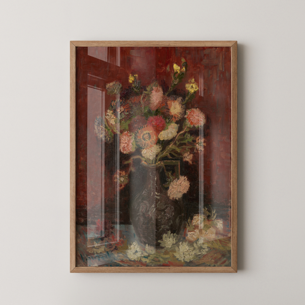 Quadro Van Gogh Vaso com Ásteres Chineses 30 x 42 cm com moldura carvalho