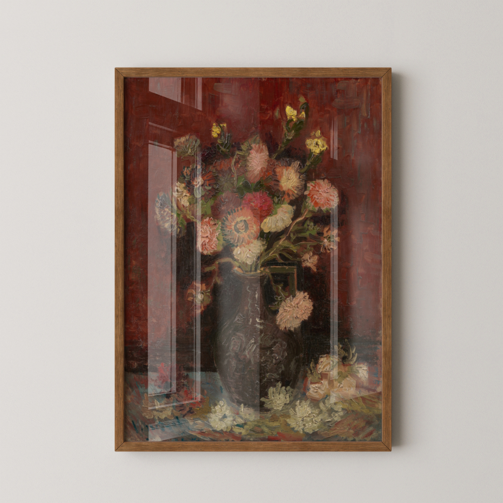 Quadro Van Gogh Vaso com Ásteres Chineses 30 x 42 cm com moldura marrom
