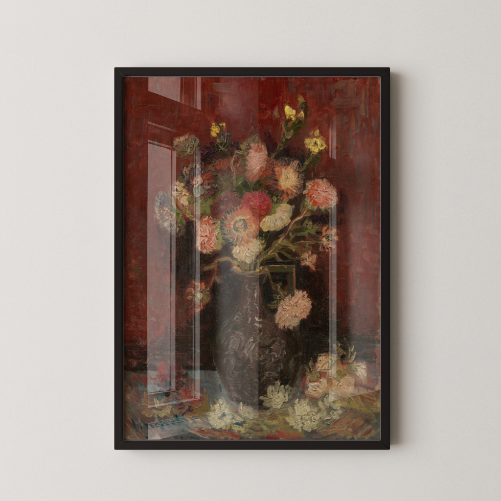 Quadro Van Gogh Vaso com Ásteres Chineses 30 x 42 cm com moldura preta