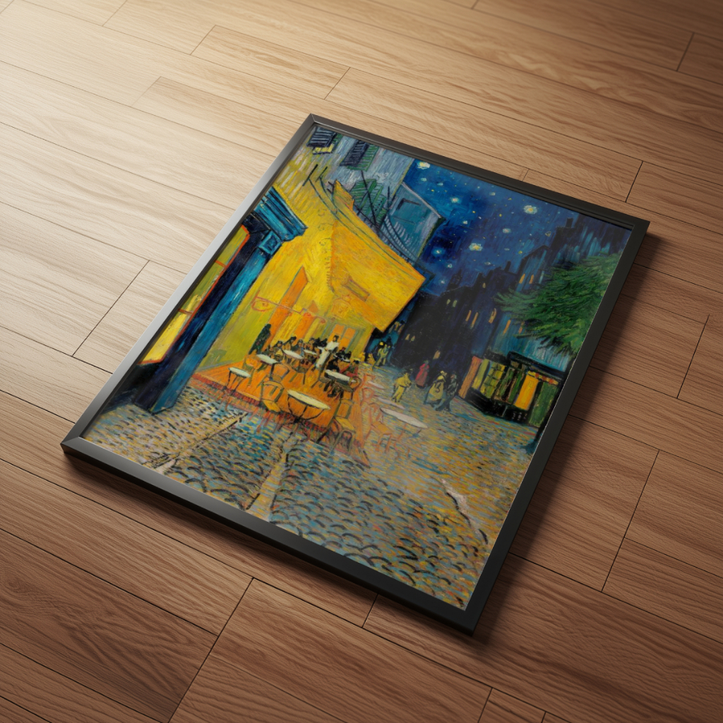 Arte Terraço do Café à Noite Van Gogh 30 x 42 cm com moldura