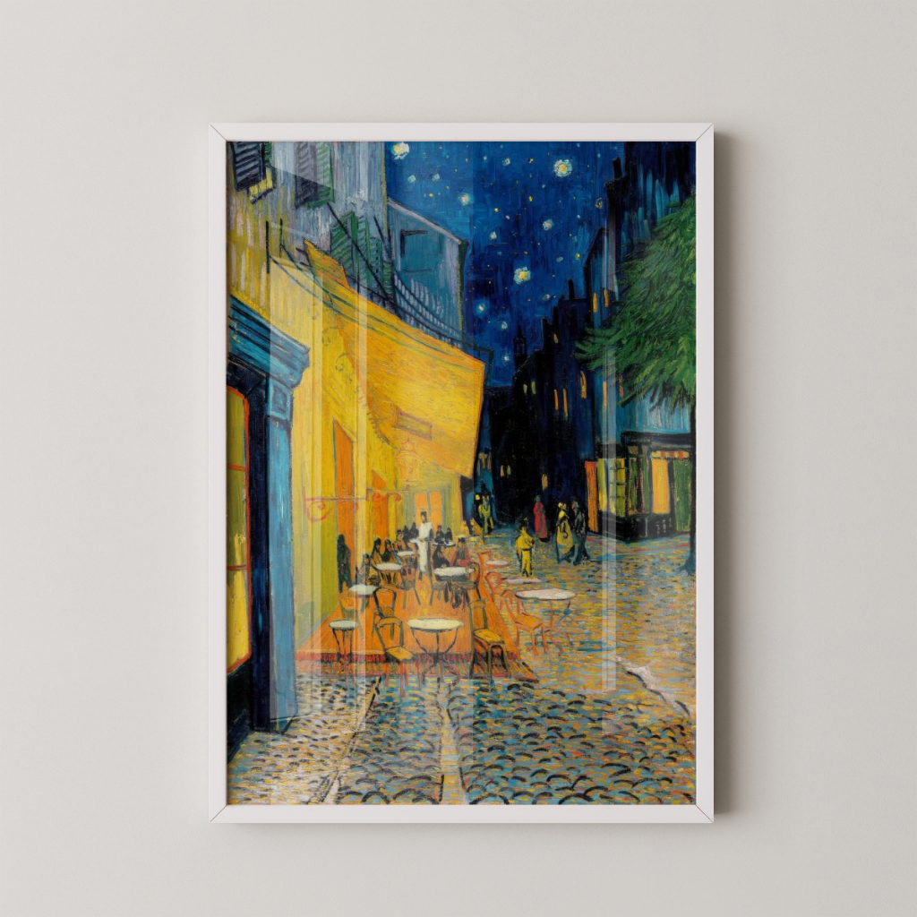 Quadro Van Gogh Terraço do Café à Noite 30 x 42 cm com moldura branca