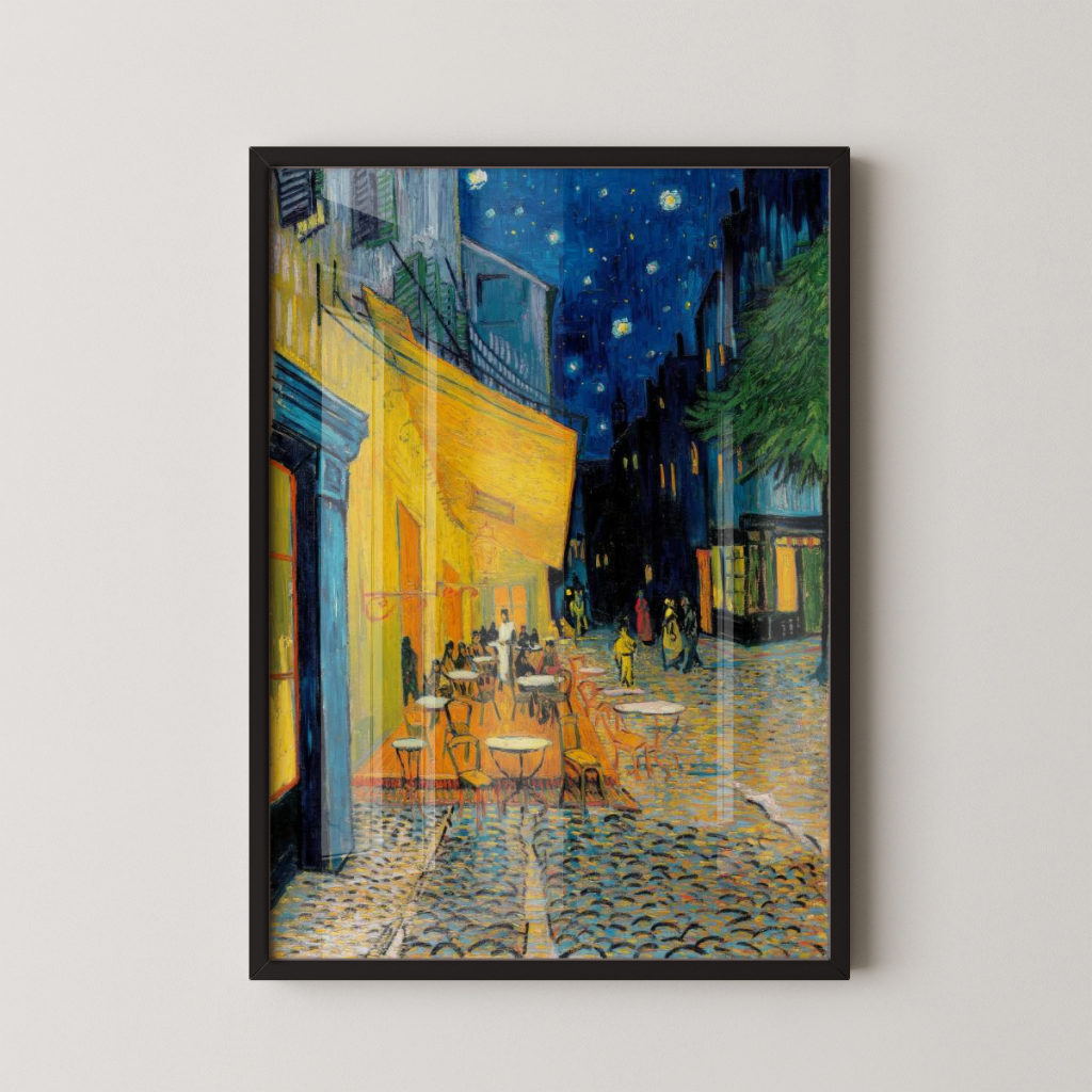 Quadro Van Gogh Terraço do Café à Noite 30 x 42 cm com moldura preta
