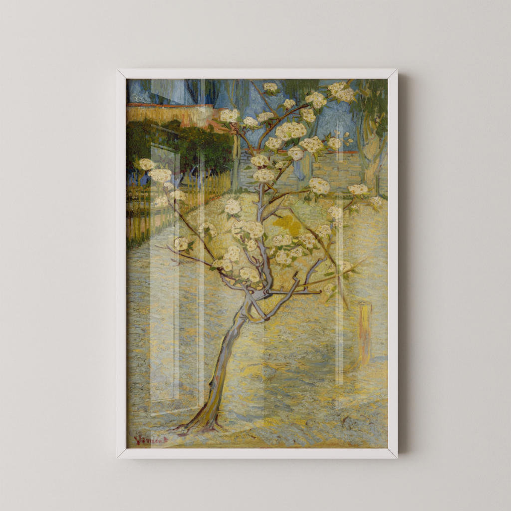 Quadro Van Gogh Pequena Pereira em Flor 30 x 42 cm com moldura branca